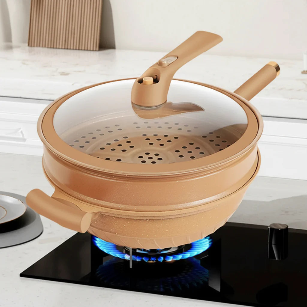 Nonstick Wok with Steamer Lid for Cooking