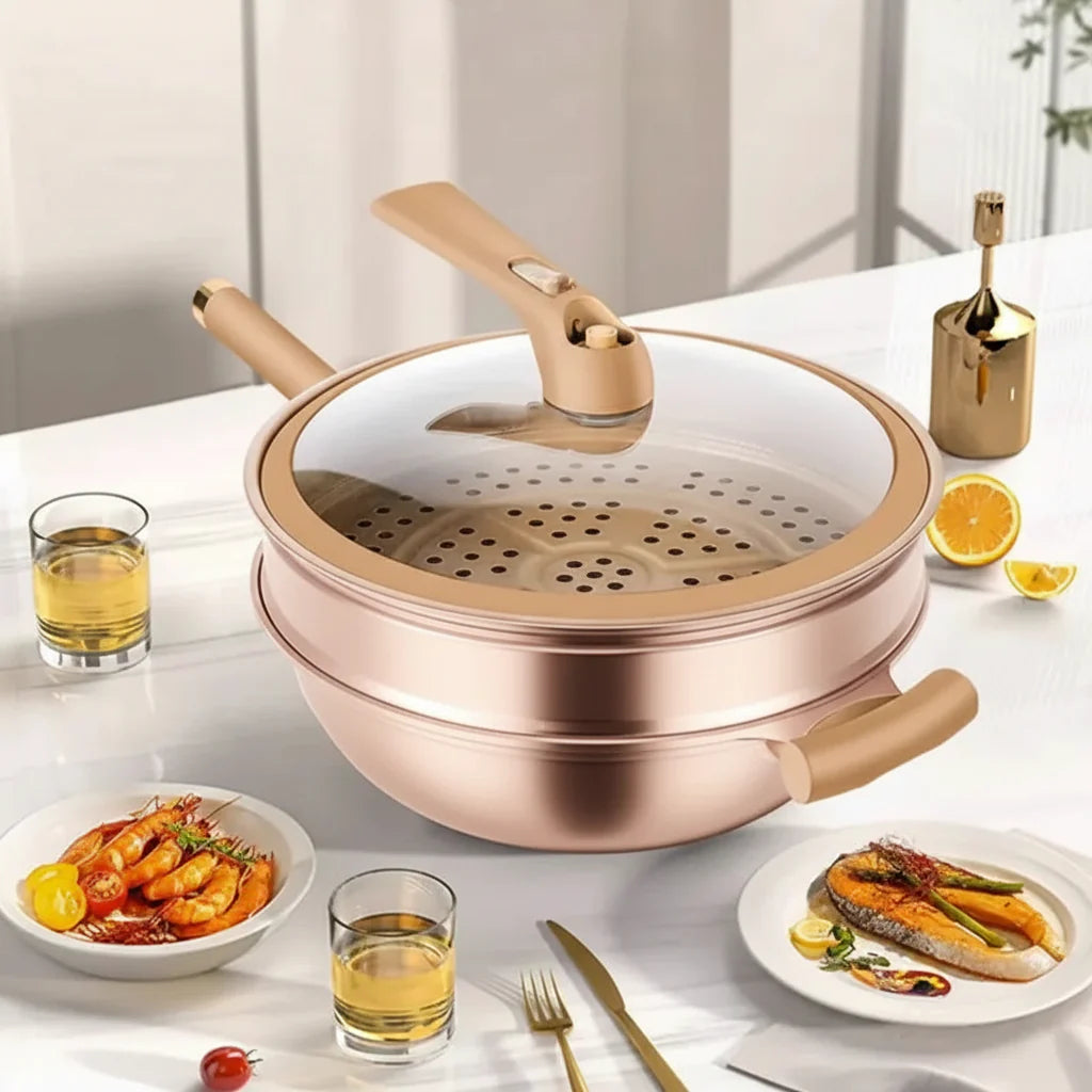 Nonstick Wok with Steamer Lid for Cooking