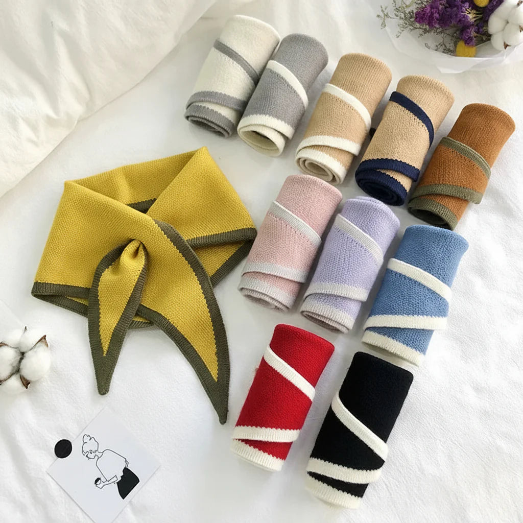 Lightweight Soft Neck Wrap with Retro Contrast Border Scarf
