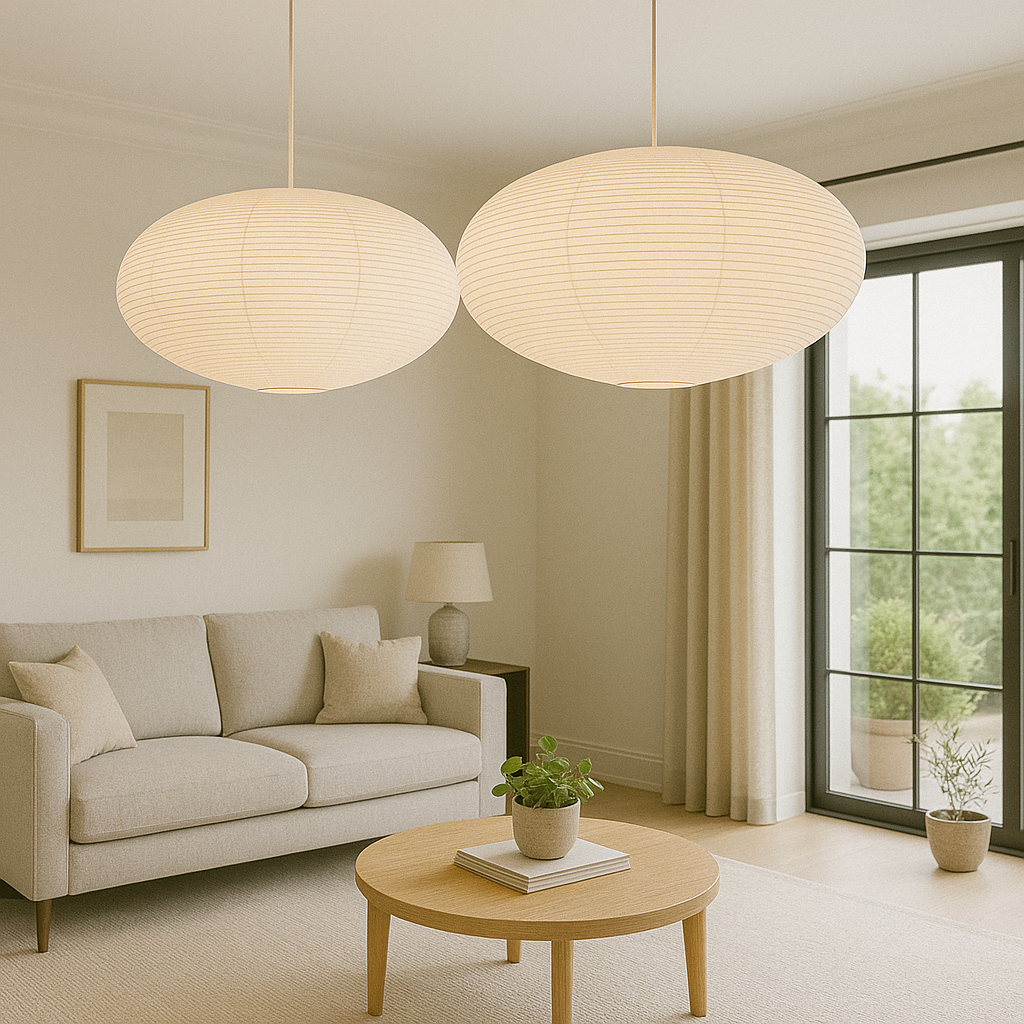 Adjustable Hanging Lamp – Japanese Style Handmade Paper Pendant with Warm LED