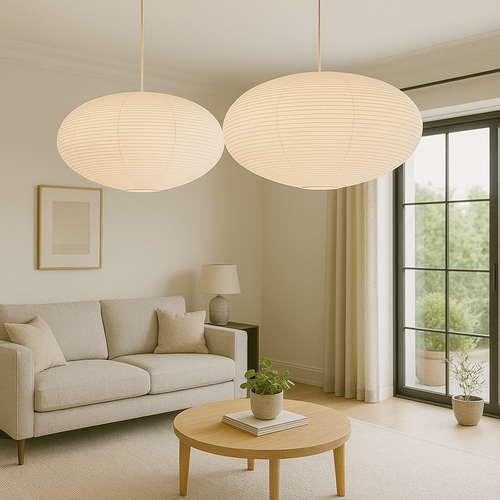 Adjustable Hanging Lamp – Japanese Style Handmade Paper Pendant with Warm LED