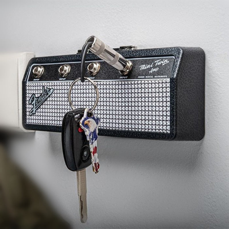 Guitar Amplifier Design Wall Key Organizer with 4 Guitar Plug Keychains