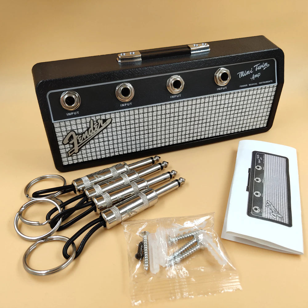Guitar Amplifier Design Wall Key Organizer with 4 Guitar Plug Keychains