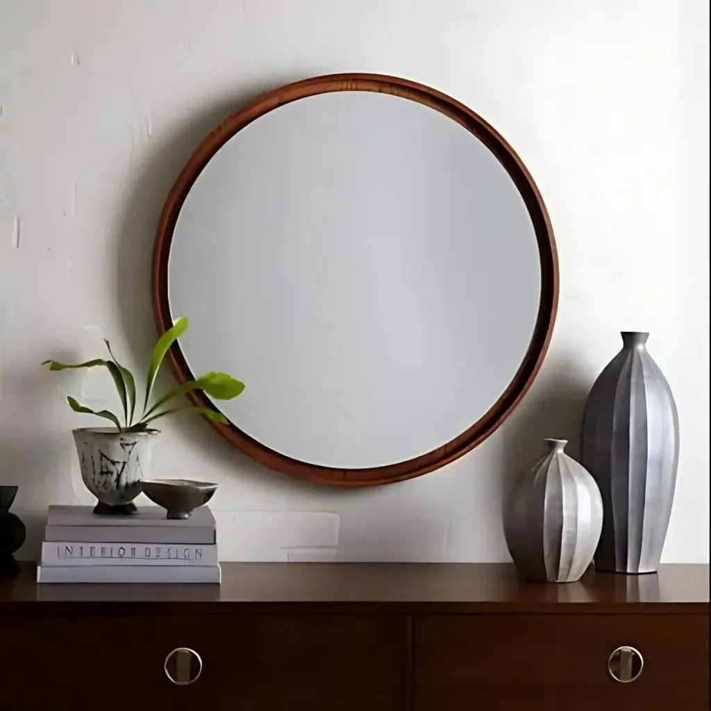 Luna Circular Wall Mirror – Premium Walnut Frame