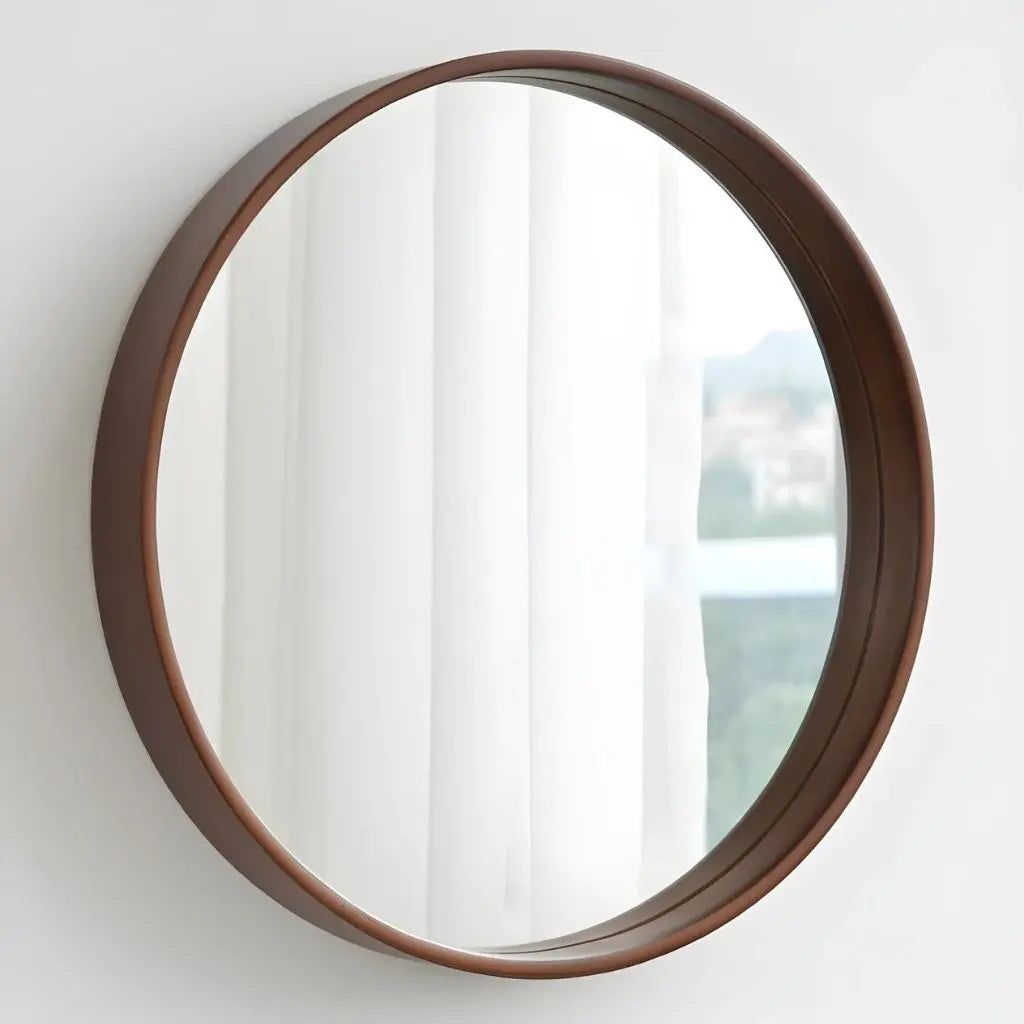 Luna Circular Wall Mirror – Premium Walnut Frame