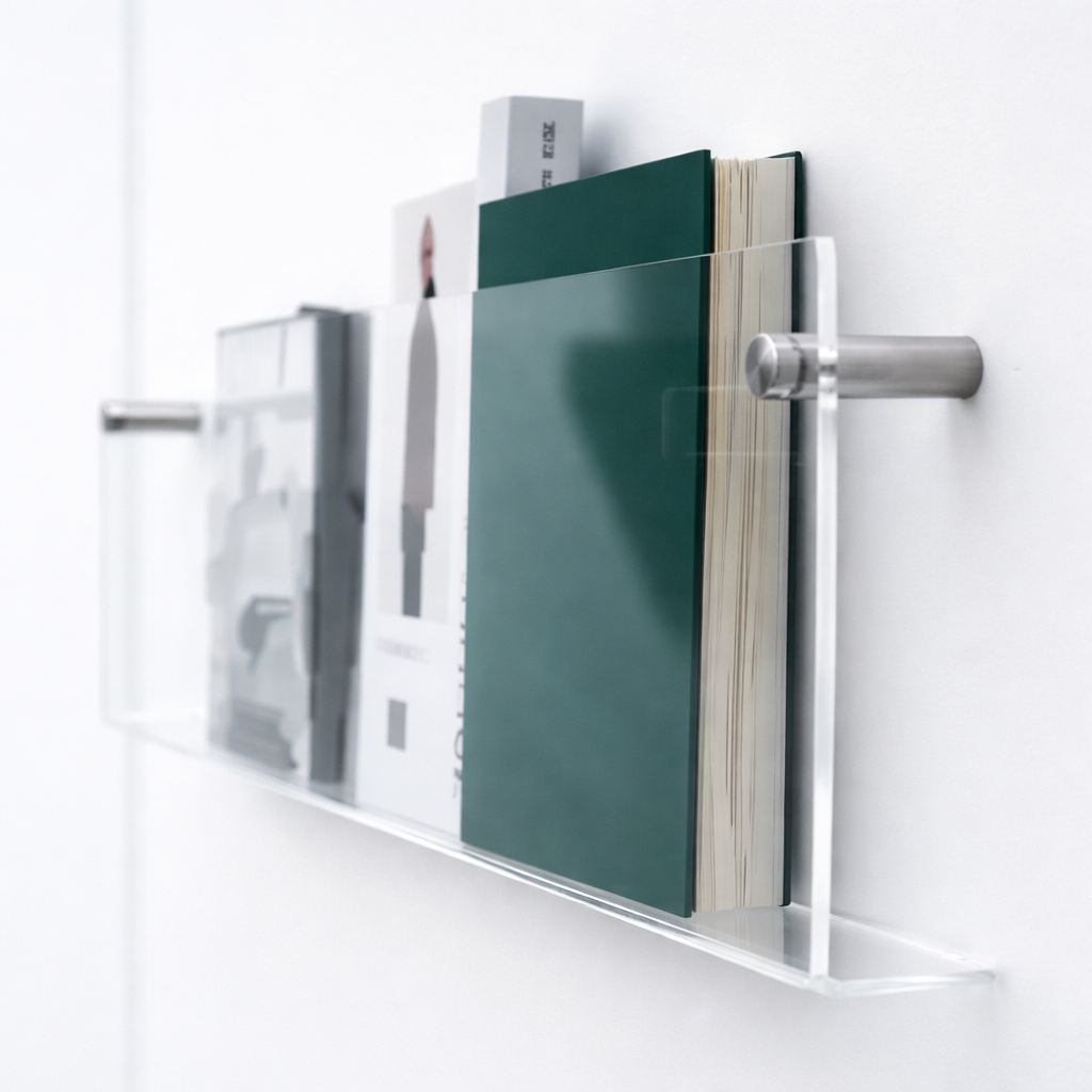 Acrylic Floating Wall Shelf for Magazine Storage and Display Organizer