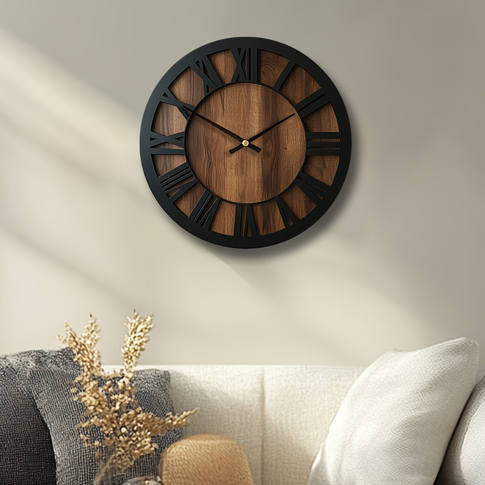 Classic Elegance Black Metal & Walnut Wall Clock with Silent Functionality