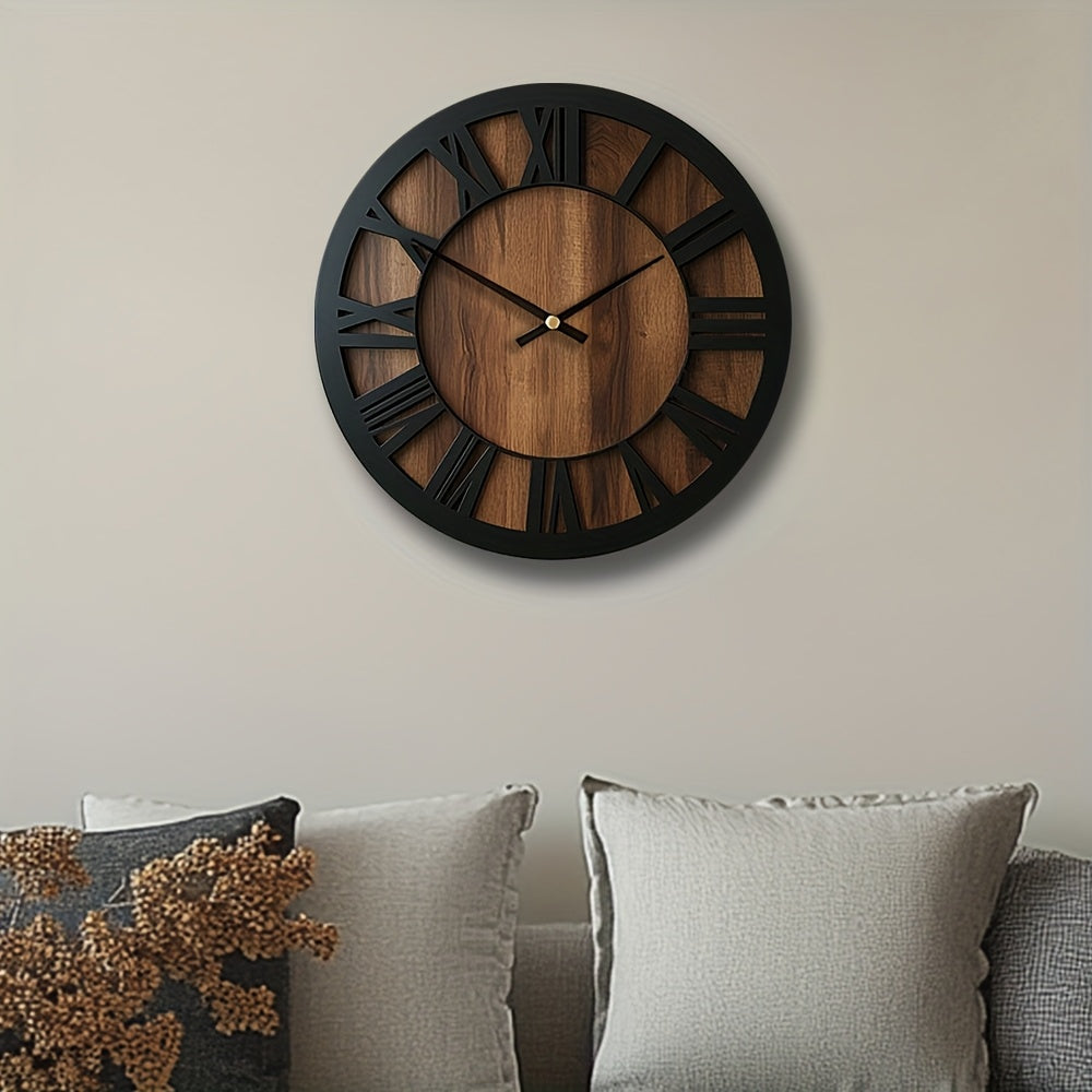 Classic Elegance Black Metal & Walnut Wall Clock with Silent Functionality