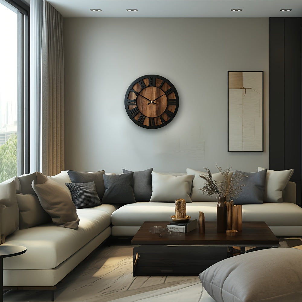 Classic Elegance Black Metal & Walnut Wall Clock with Silent Functionality