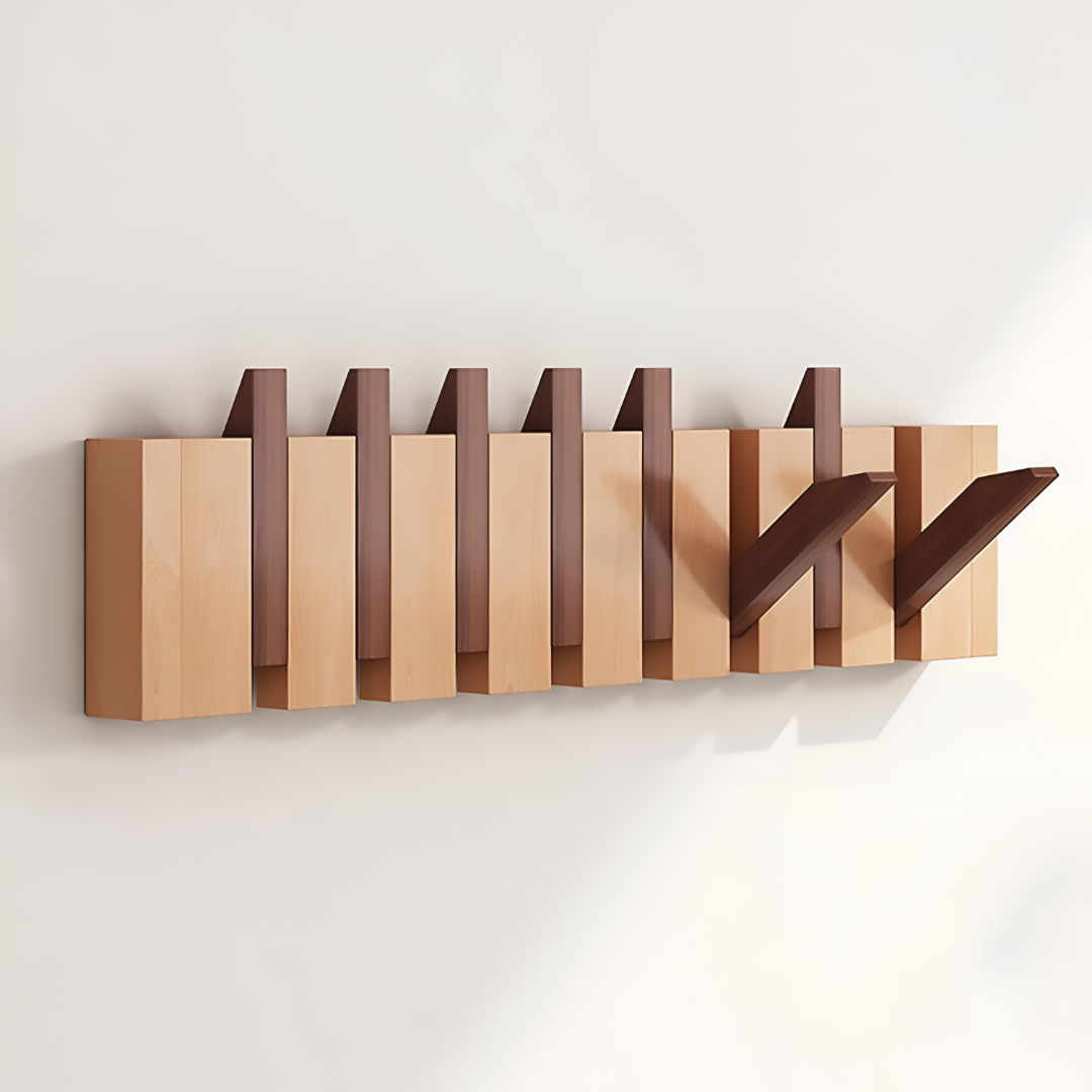 Foldable Wooden Hook Rack for Wall Mounting - Panel Design