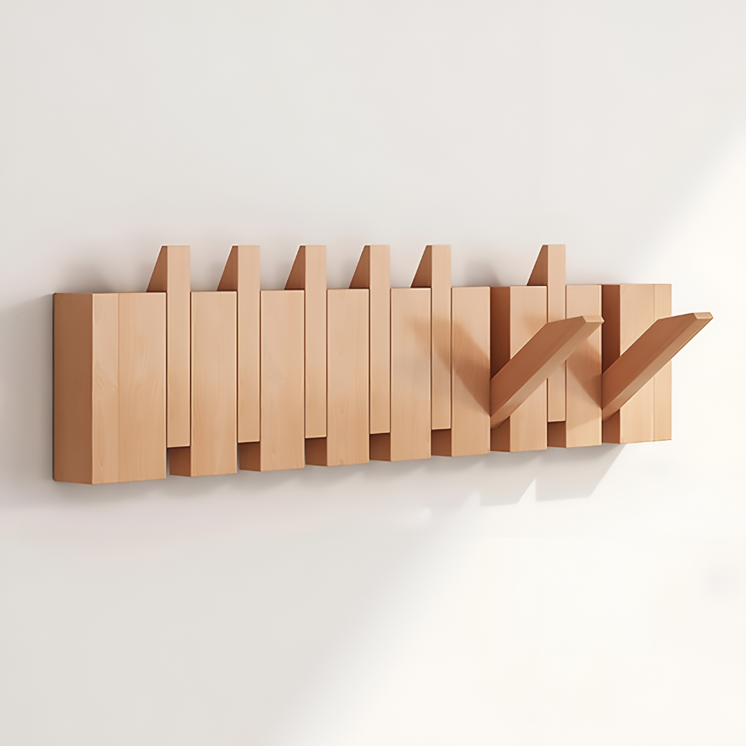 Foldable Wooden Hook Rack for Wall Mounting - Panel Design