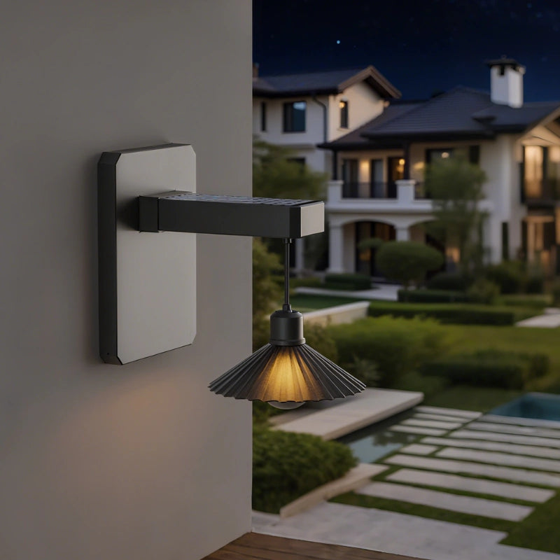 Wall Mounted Outdoor Light Featuring Hanging Shade and Dusk Sensor