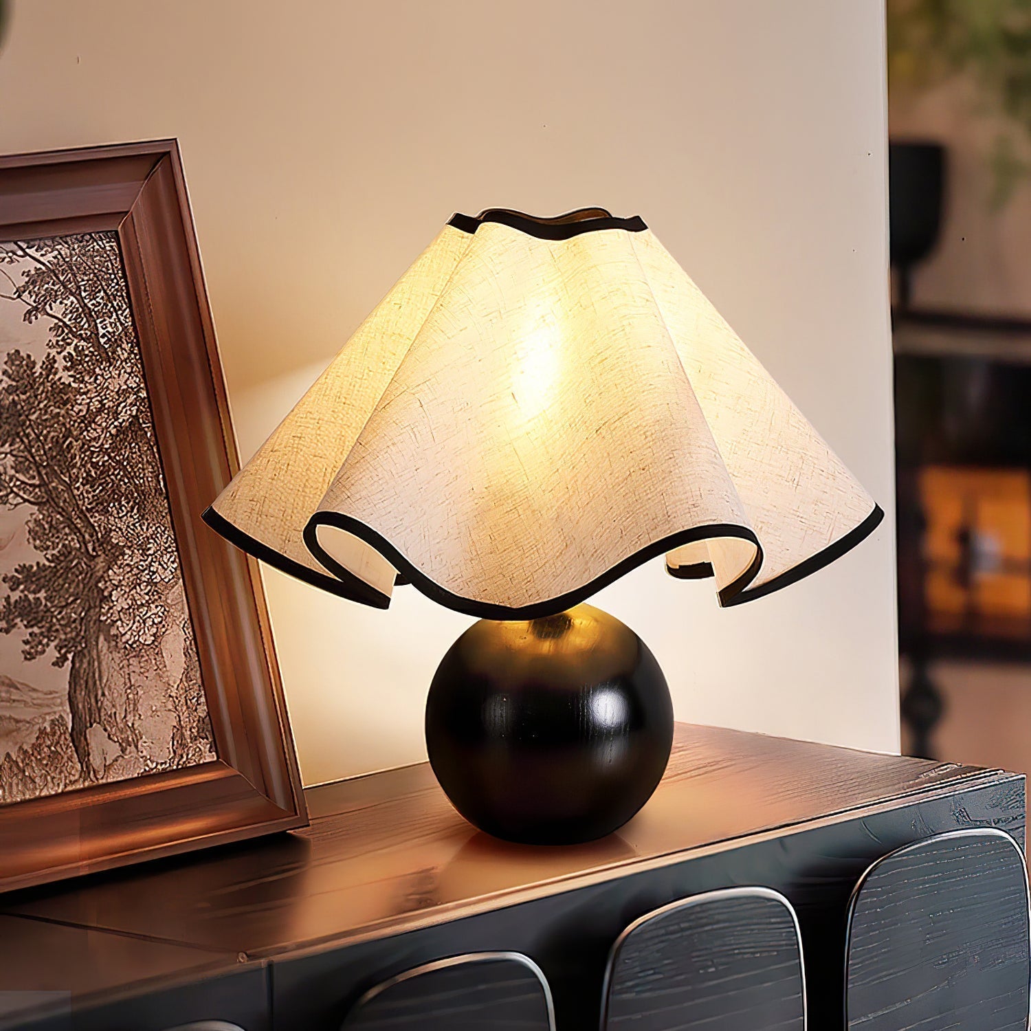 Stylish Table Lamp with Wave Shade Design
