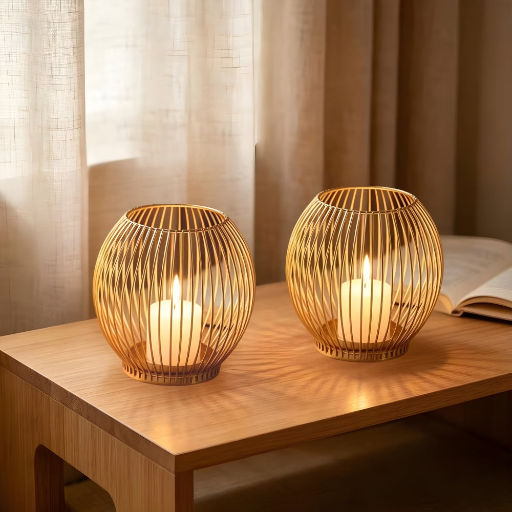Geometric Iron Candle Holder in Gold for Pillar Candles