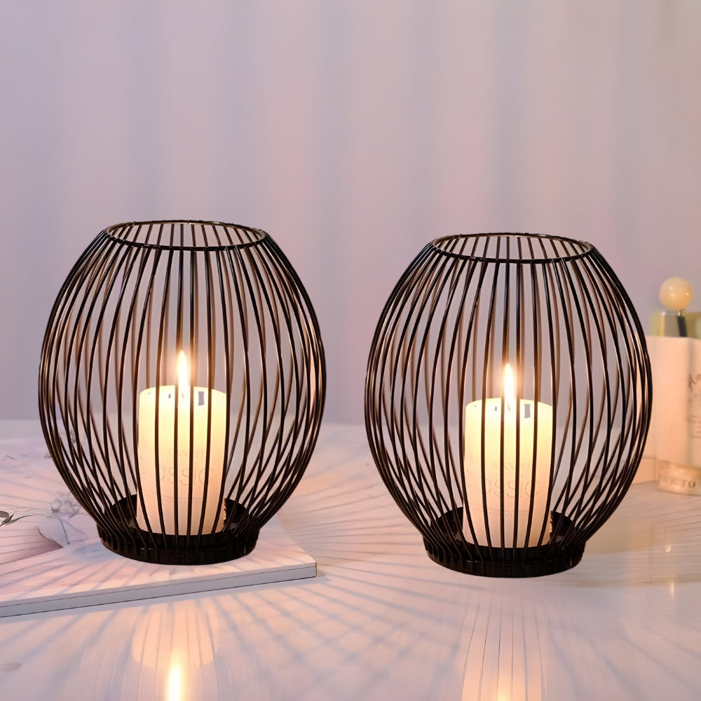Geometric Iron Candle Holder in Gold for Pillar Candles