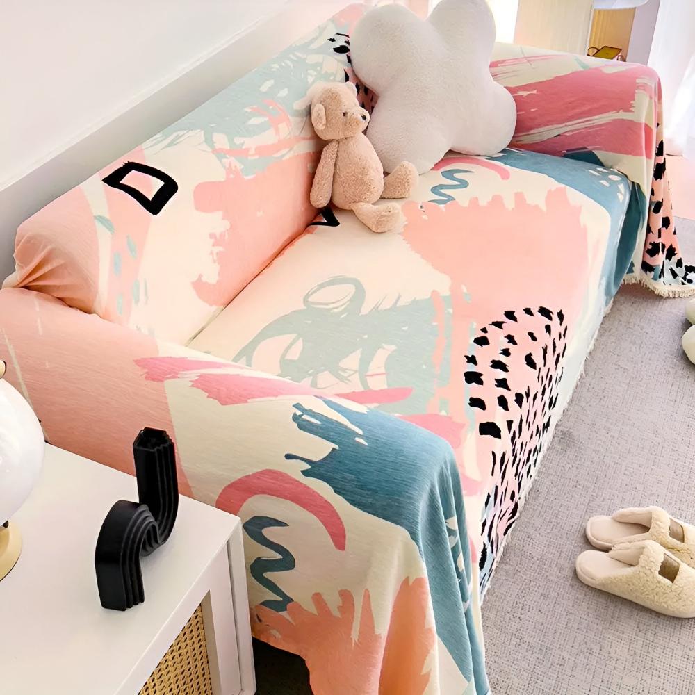 Pet-Friendly Slipcover for Sofa - Pastel Art Pattern
