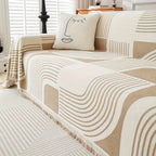Reversible Chenille Sofa Cover with Wavy Boho Stripes