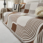 Reversible Chenille Sofa Cover with Wavy Boho Stripes