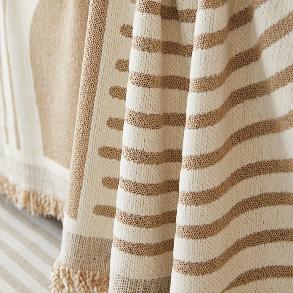 Reversible Chenille Sofa Cover with Wavy Boho Stripes