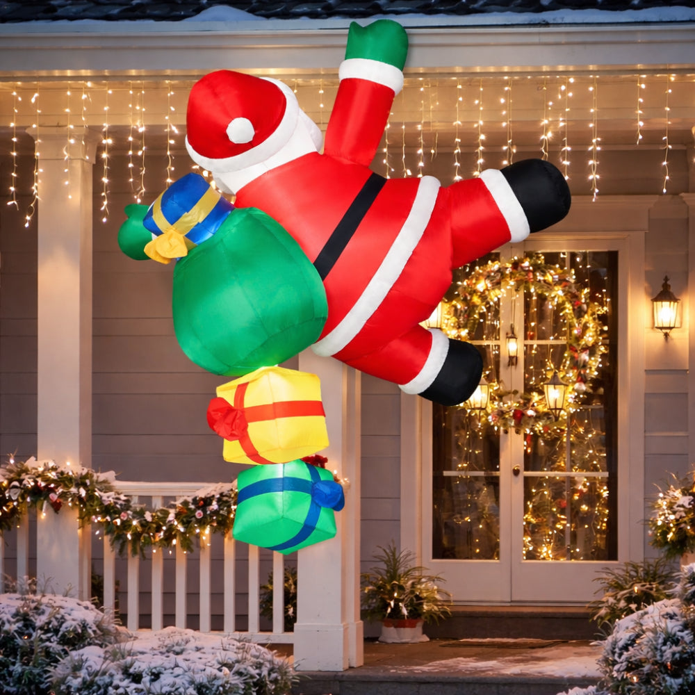 Outdoor LED Lighted Decoration - Inflatable Climbing Santa for Christmas