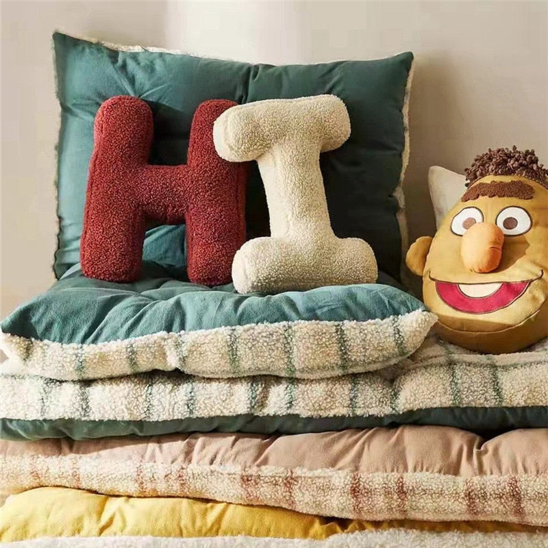 Cozy Fleece Pillows with Alphabet Letter Design – Cotton and Polyester Fill