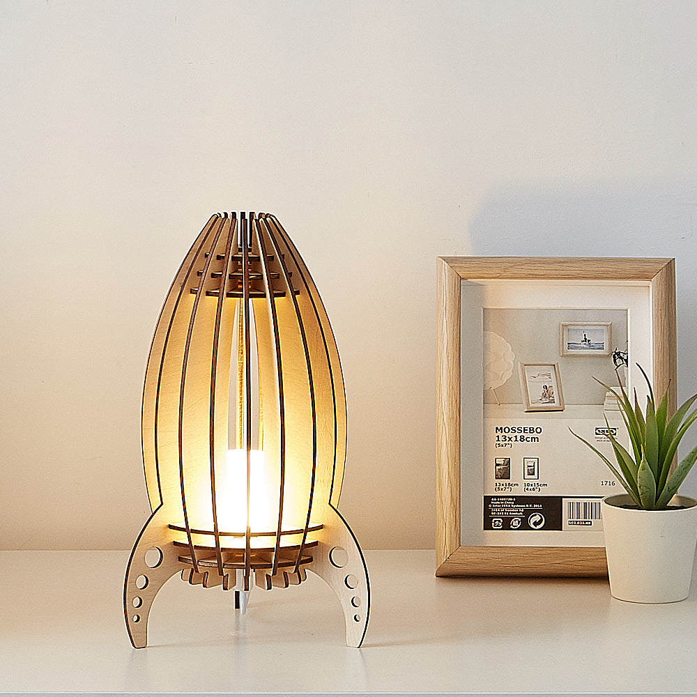 Enchanting Wood Rocket Night Light for Kids