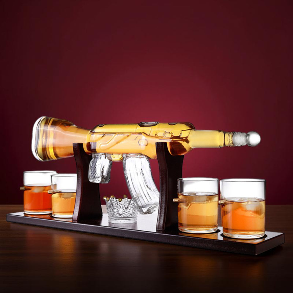 Rifle-Shaped Whiskey Decanter Set with Glass Bottle and Stand