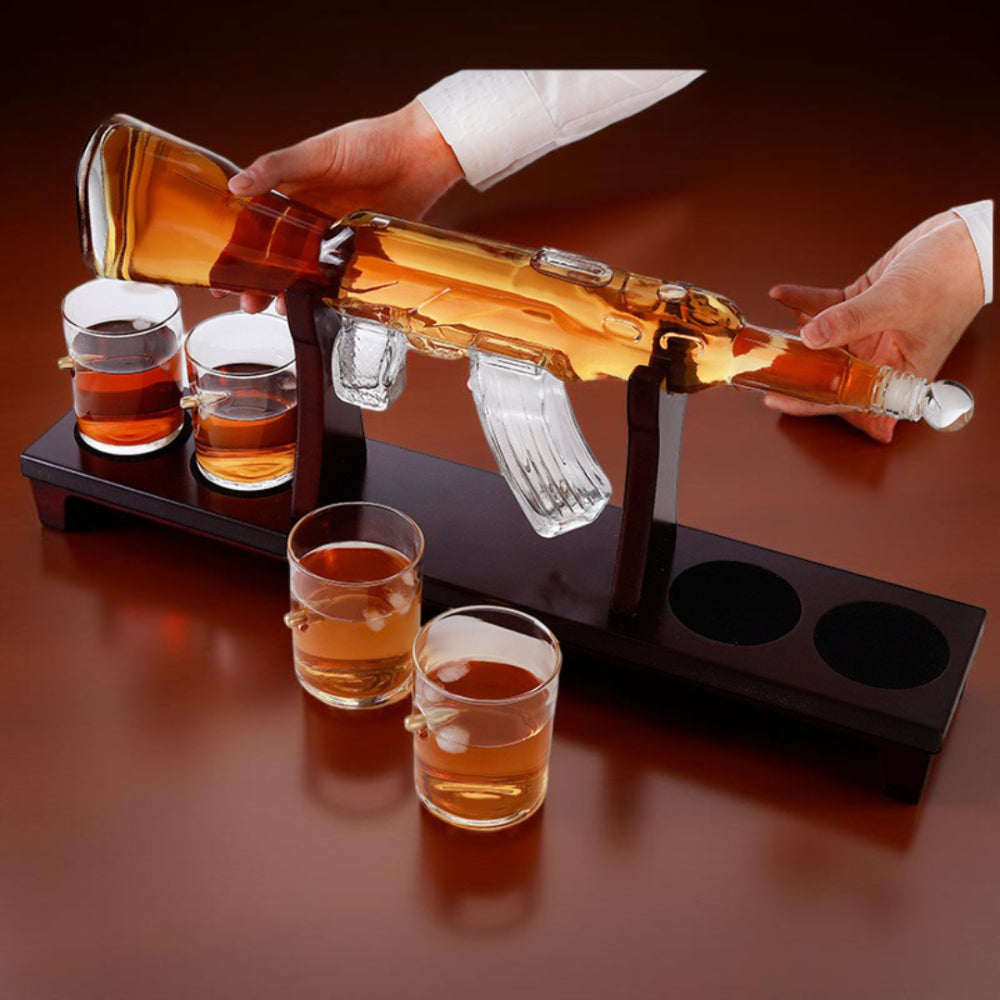 Rifle-Shaped Whiskey Decanter Set with Glass Bottle and Stand