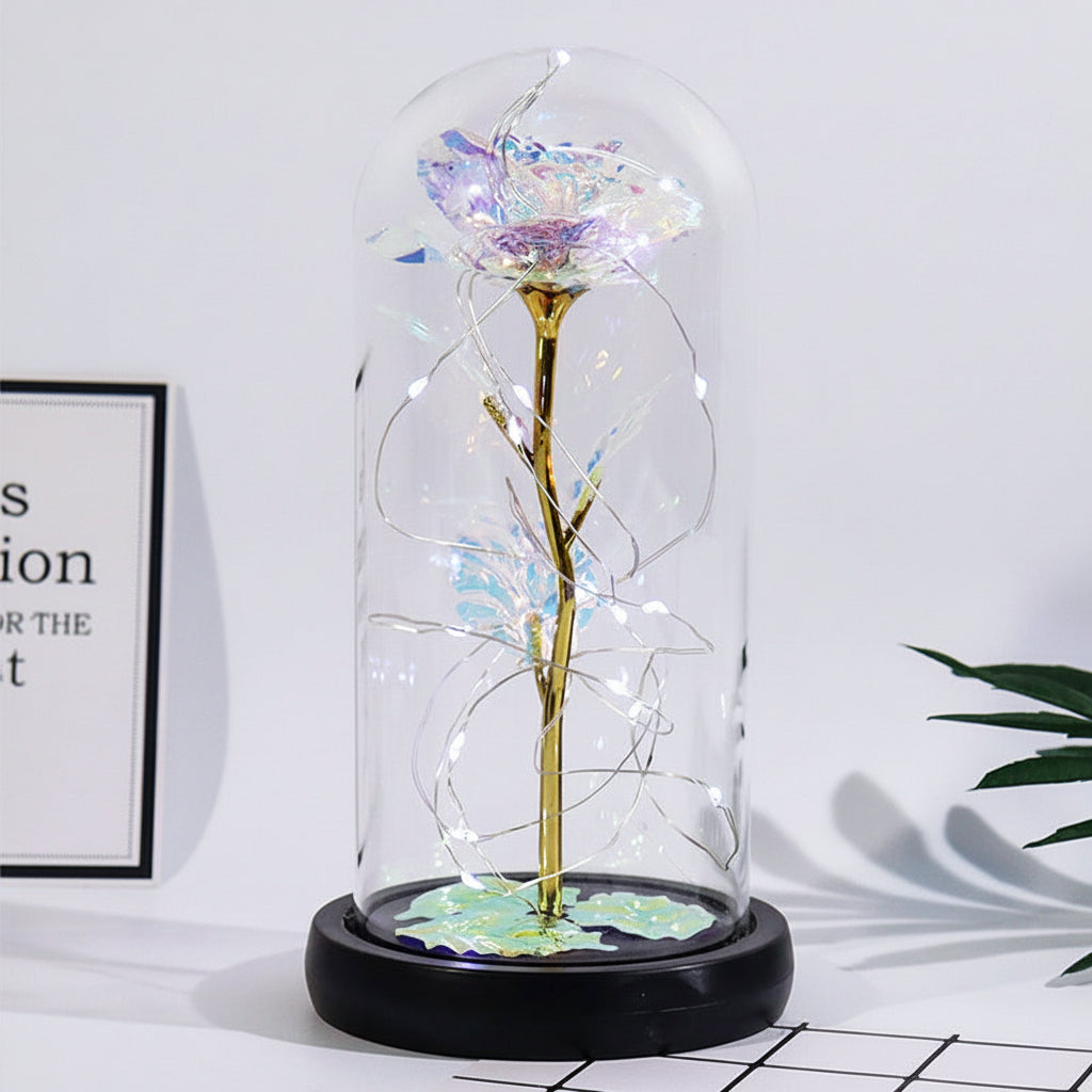 Glass Dome Display with Rose Figurine - Mother's Day Gift Decoration