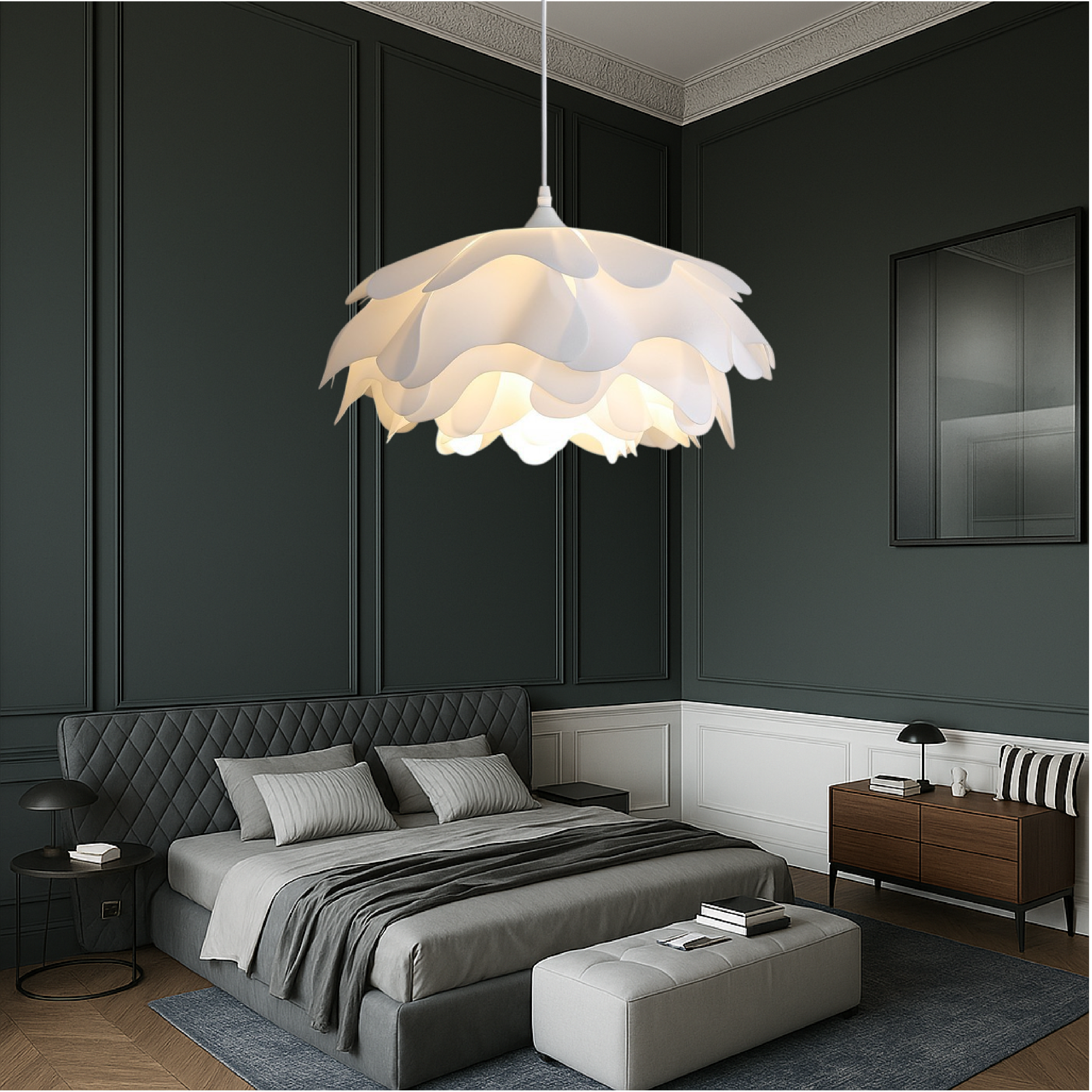 Pendant Light with White Flower Shade