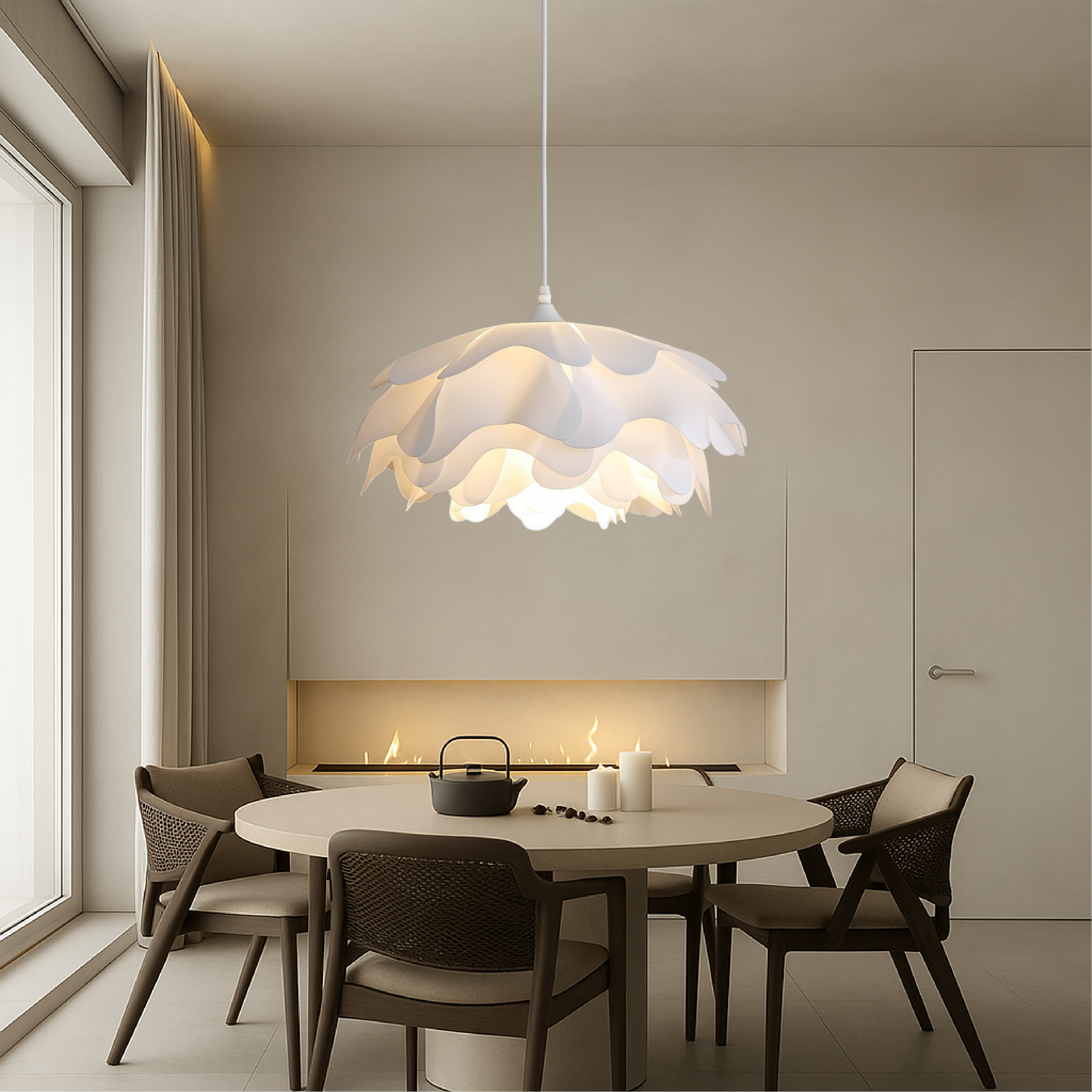 Pendant Light with White Flower Shade