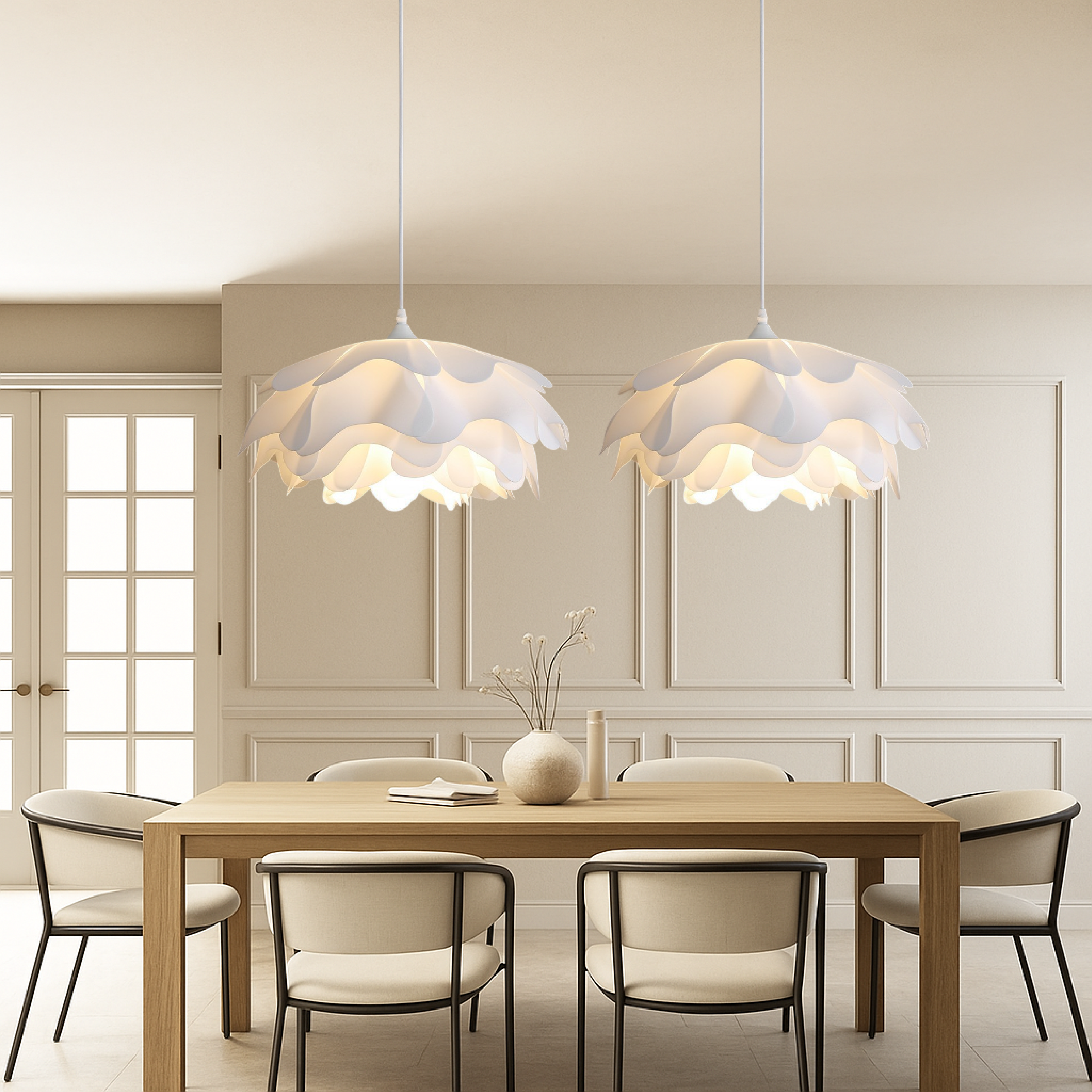Pendant Light with White Flower Shade