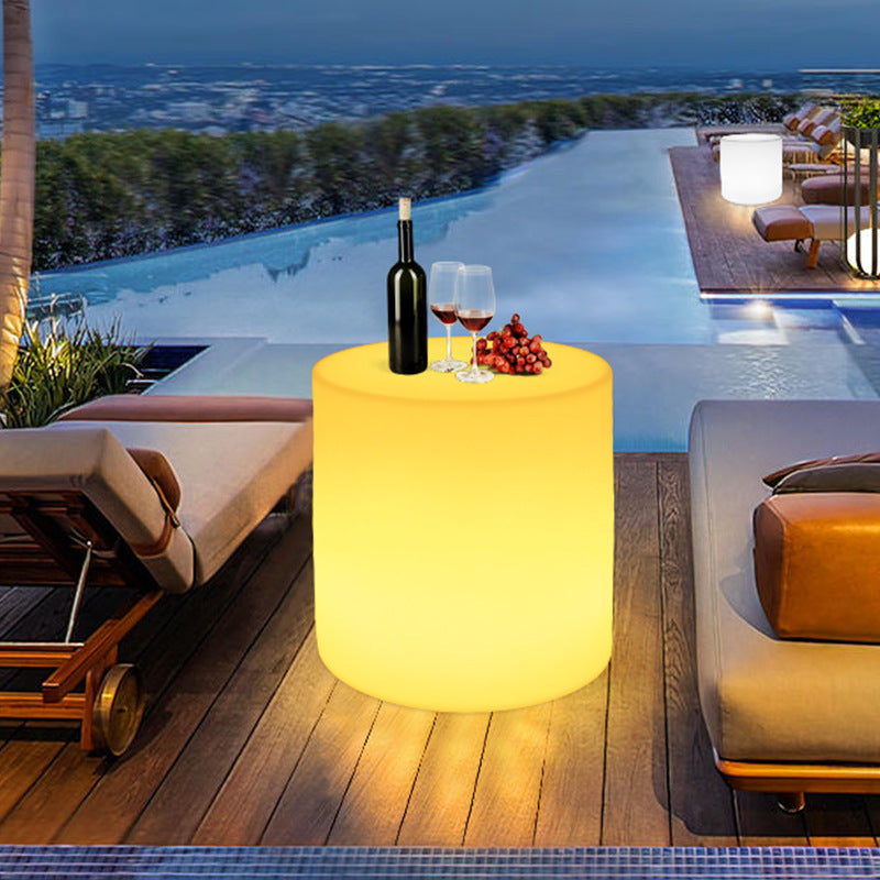 Modern Minimalist Patio Table in White with LED Lighting