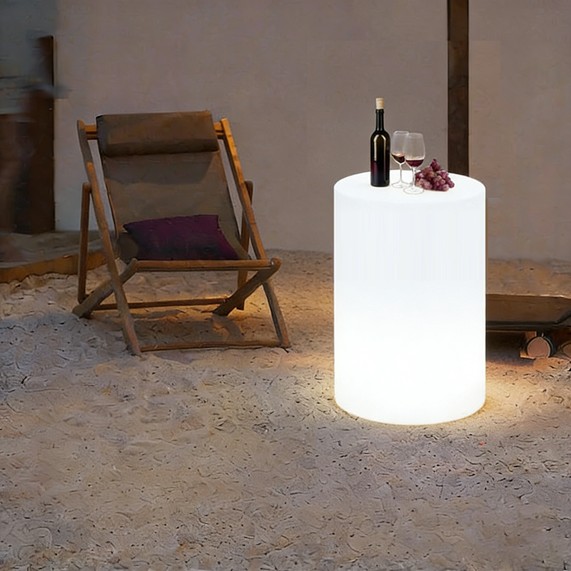 Modern Minimalist Patio Table in White with LED Lighting