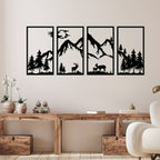 Nature-Themed Metal Wall Art Set - Mountain and Wildlife Design