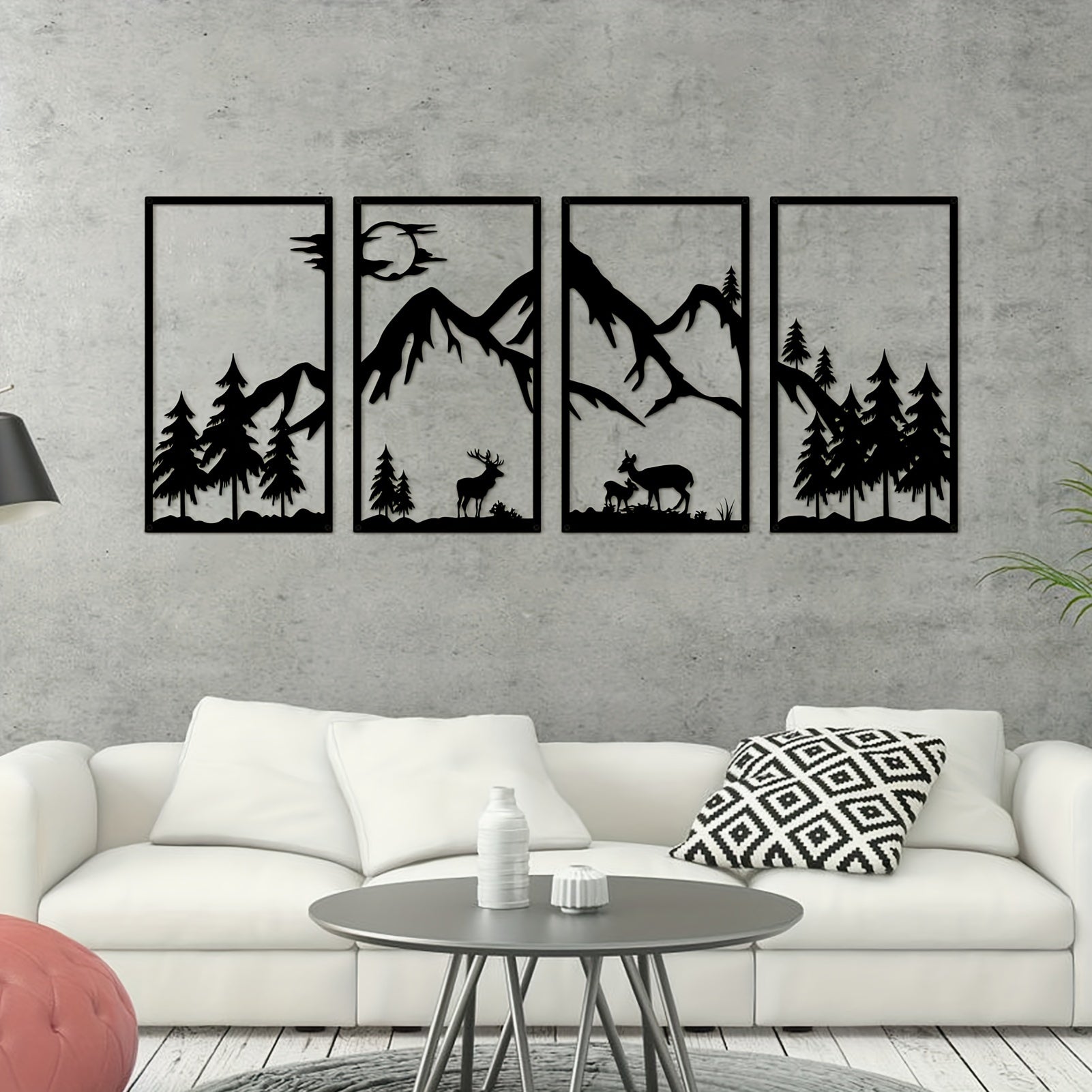 Nature-Themed Metal Wall Art Set - Mountain and Wildlife Design