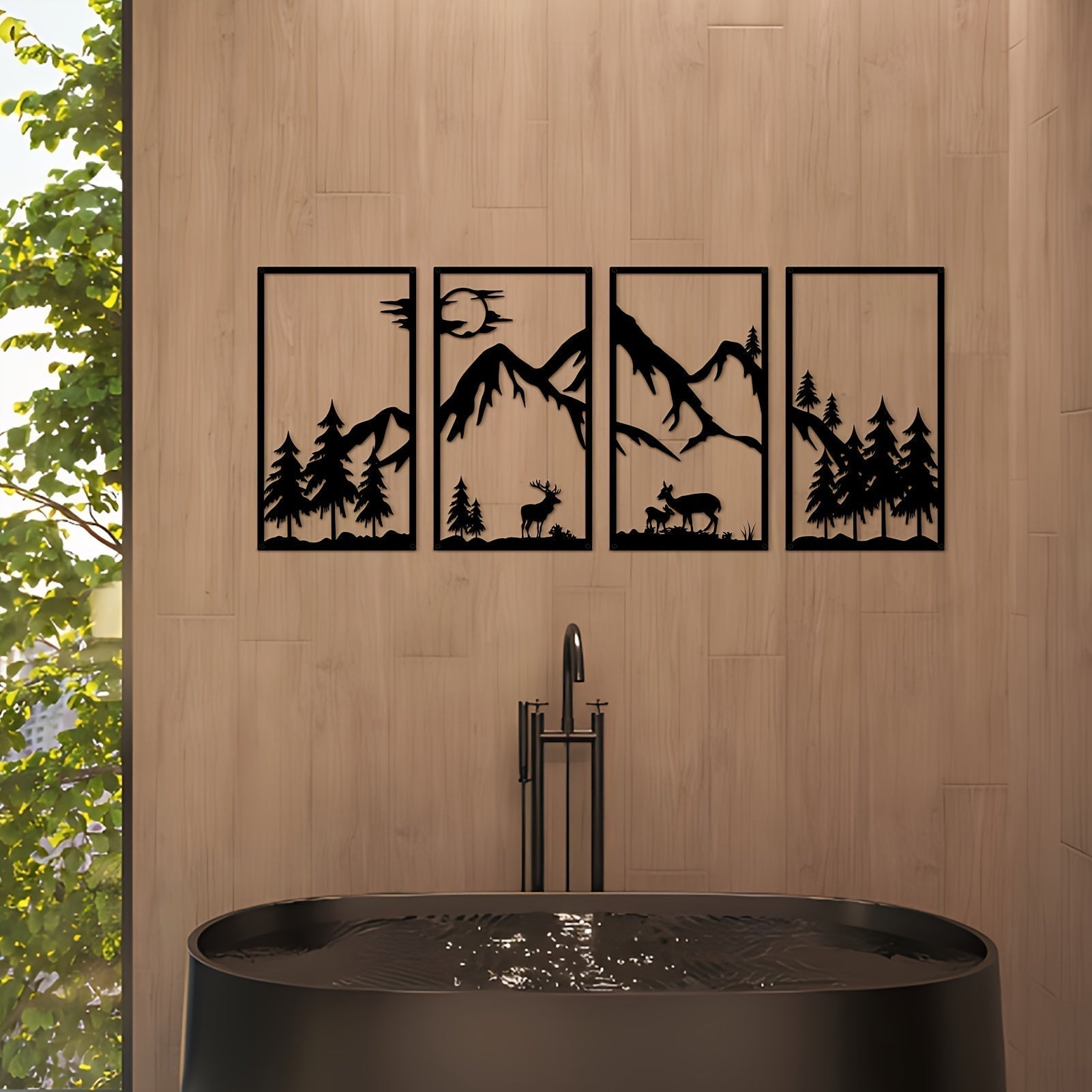 Nature-Themed Metal Wall Art Set - Mountain and Wildlife Design