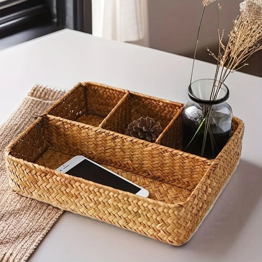 Natural Fiber Storage Basket with Dividers