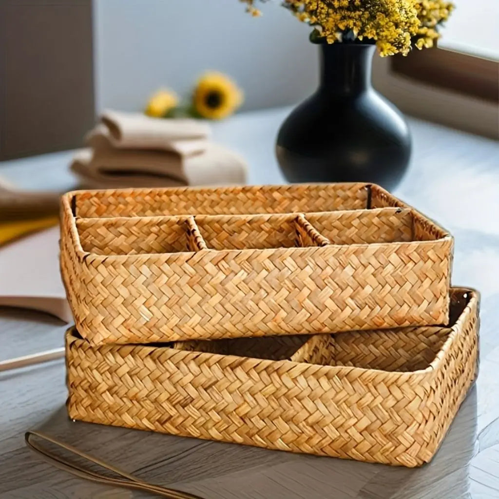 Natural Fiber Storage Basket with Dividers