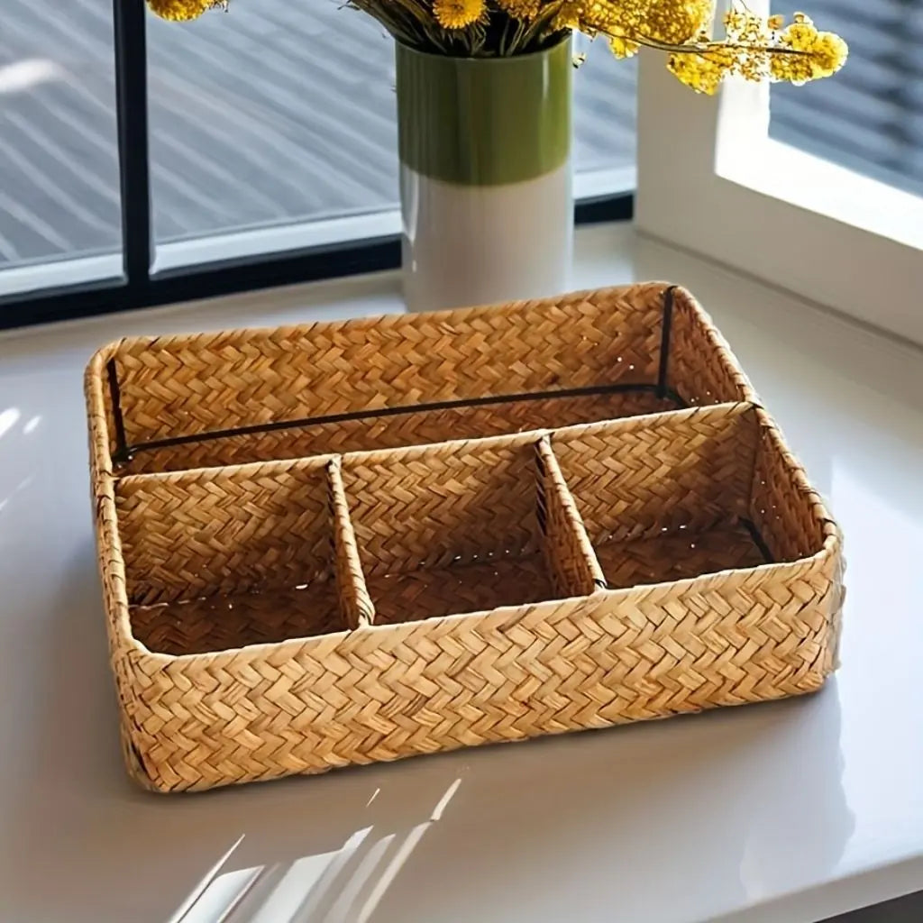 Natural Fiber Storage Basket with Dividers