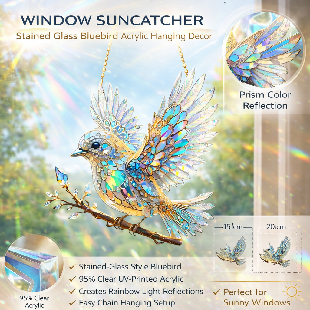Acrylic Hanging Decor - Stained Glass Bluebird Window Suncatcher