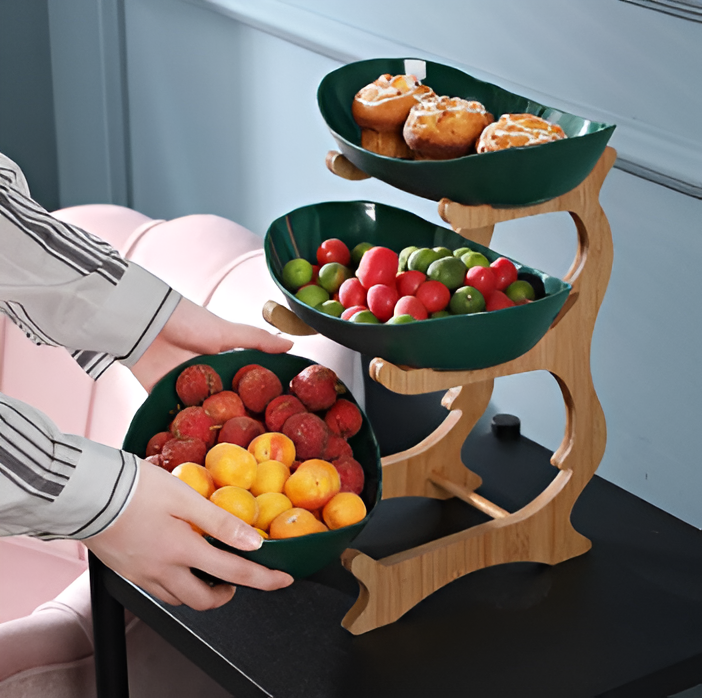 Multi-Tiered Wooden Fruit Bowl - Large Size, Elegant Design