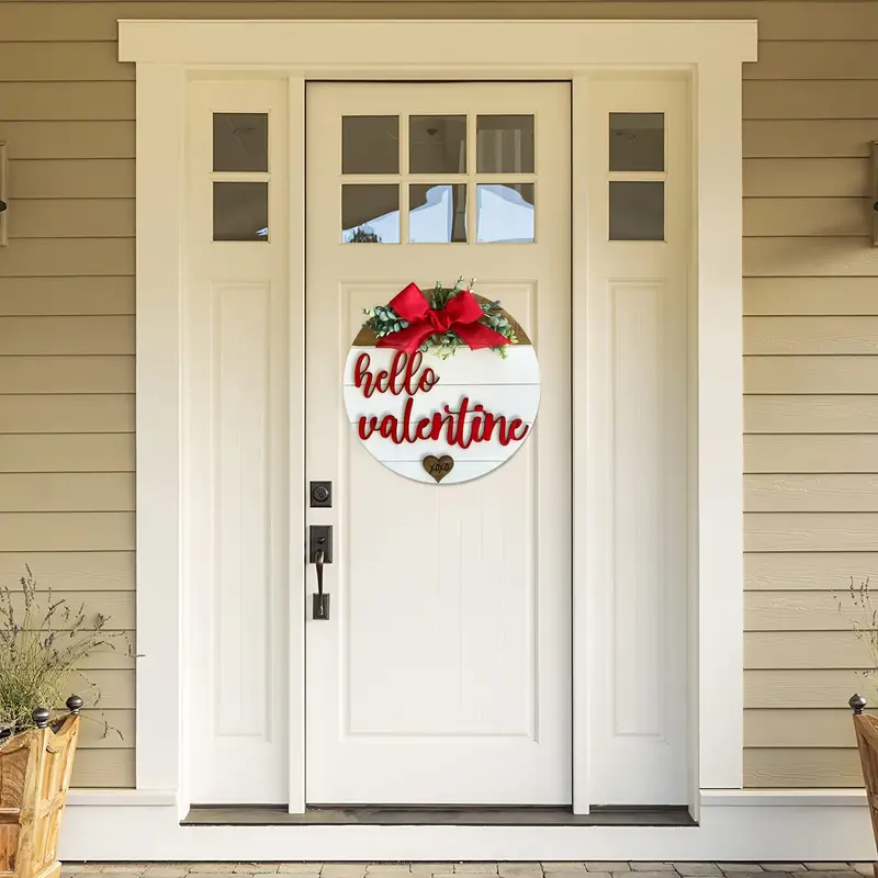 Elegant Round Wooden Valentine Door Decor