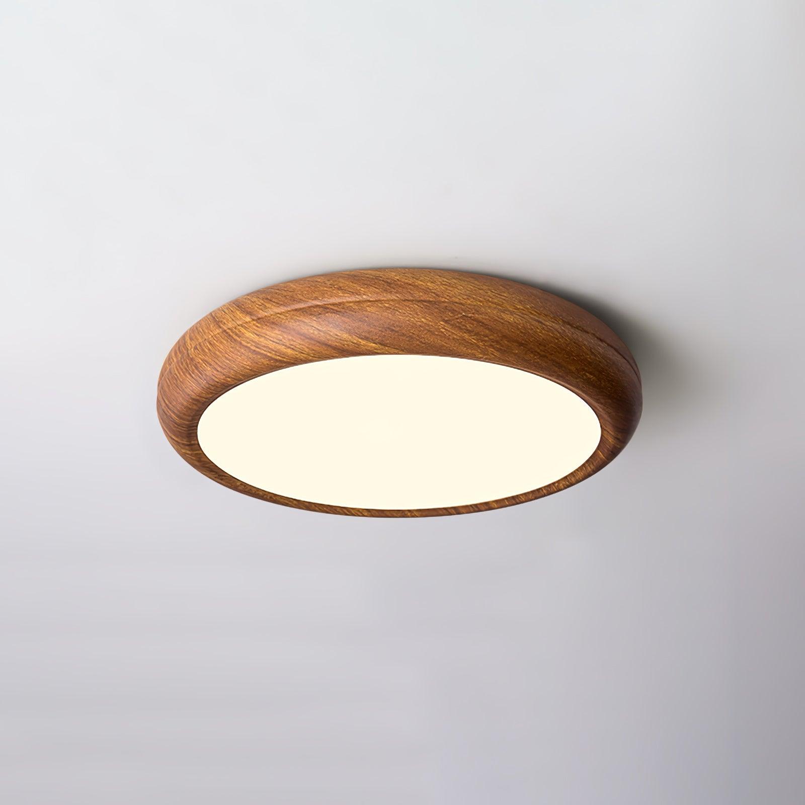 Round Ceiling Light with Woodgrain Finish – Flush Mount Design