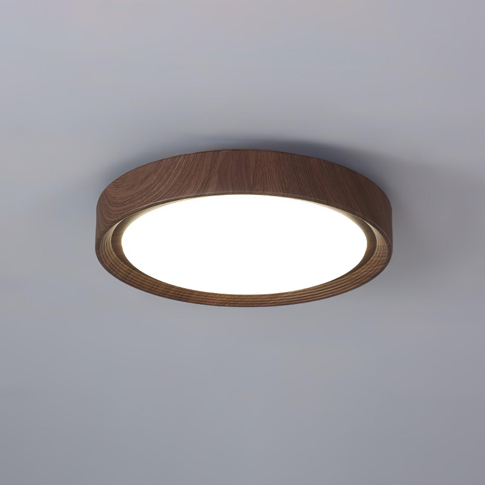 Round Ceiling Light with Woodgrain Finish – Flush Mount Design