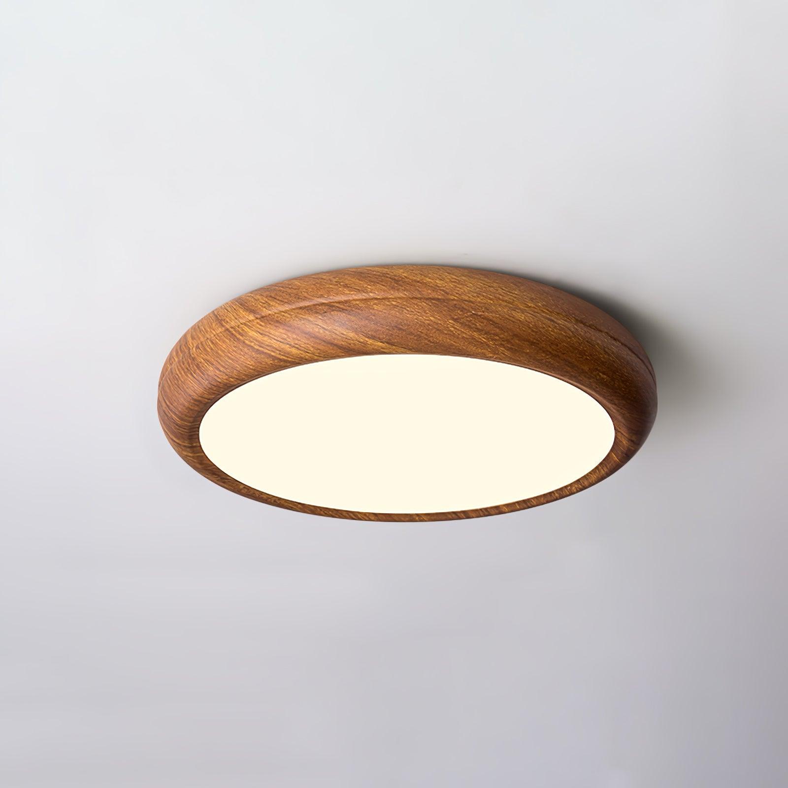 Round Ceiling Light with Woodgrain Finish – Flush Mount Design