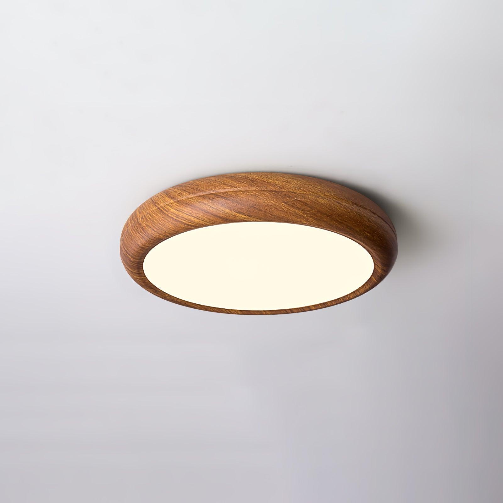 Round Ceiling Light with Woodgrain Finish – Flush Mount Design
