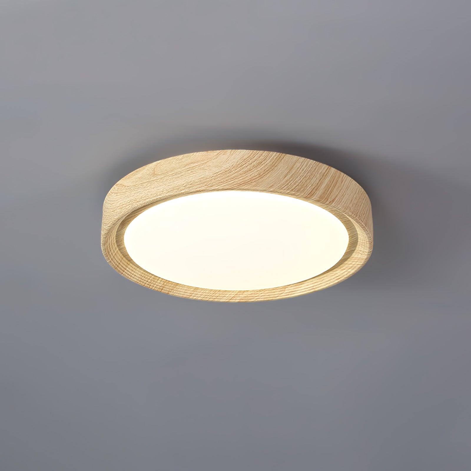 Round Ceiling Light with Woodgrain Finish – Flush Mount Design