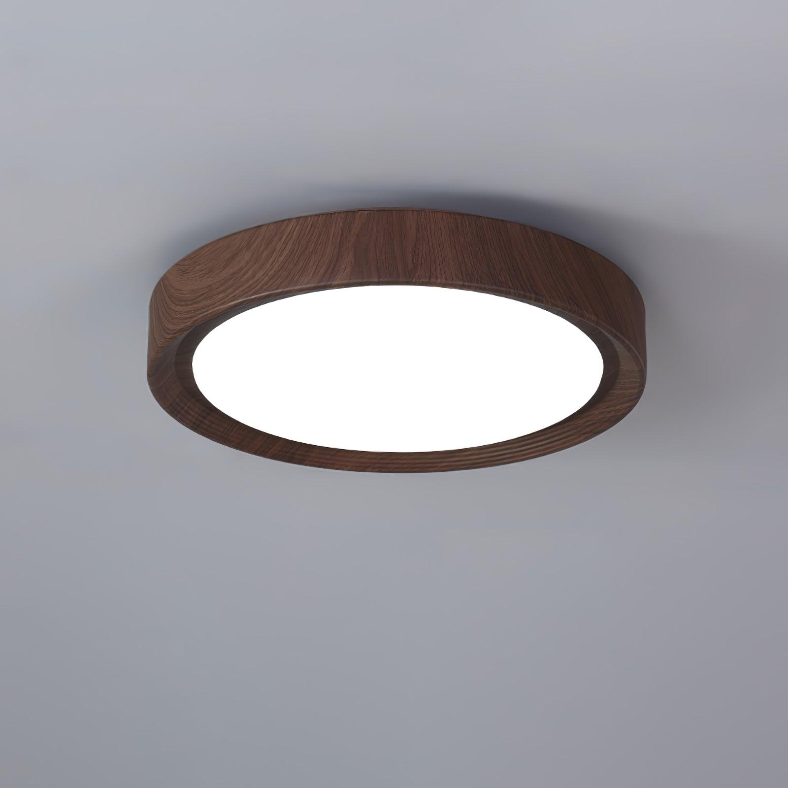Round Ceiling Light with Woodgrain Finish – Flush Mount Design