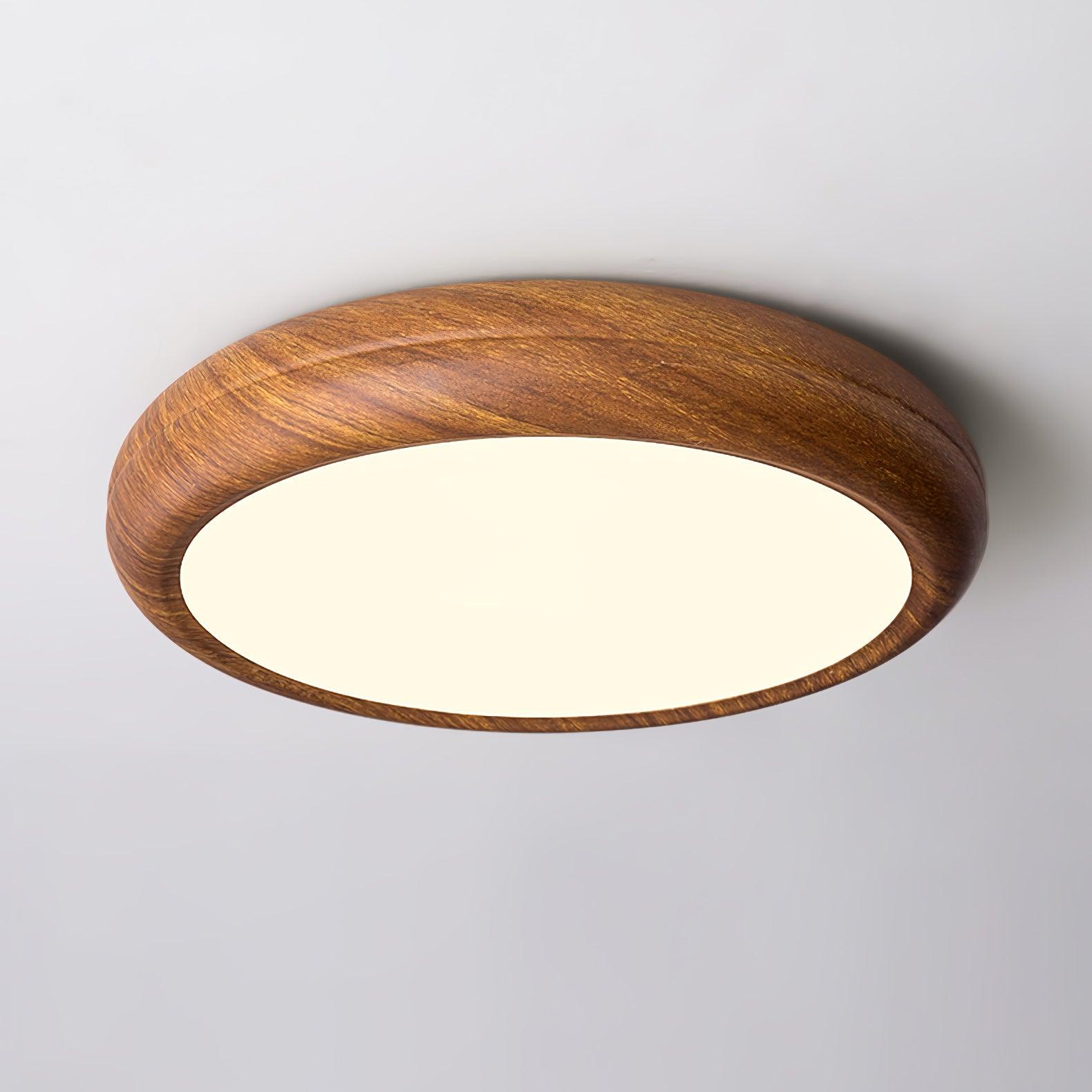 Round Ceiling Light with Woodgrain Finish – Flush Mount Design
